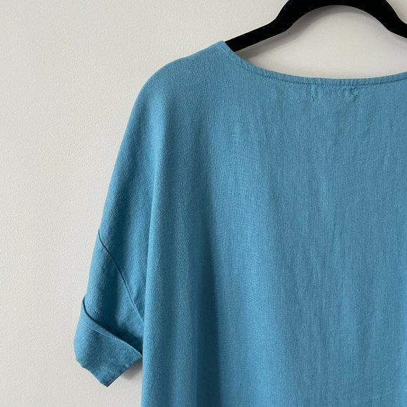 CUB Blue Linen Knee-length Shift Dress - Picture 4 of 9